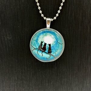 THREE BLACK Cats Dome Glass Pendant